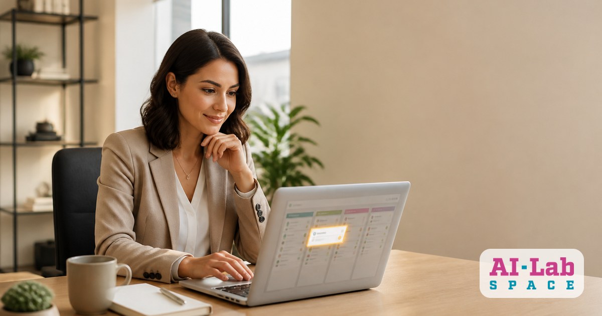 A business owner at a desk looks at a CRM screen showing a reminder about a quote that has been sent